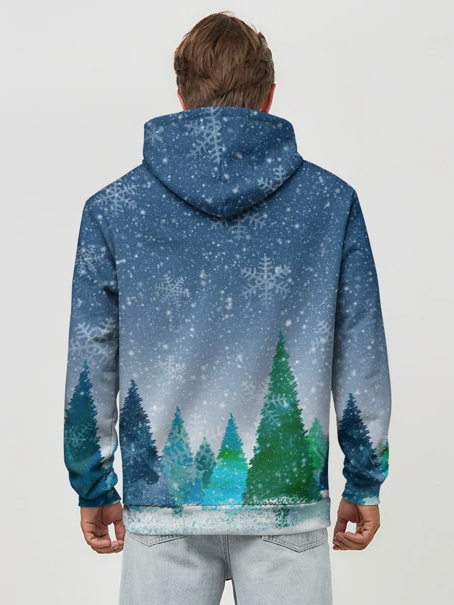 Худи мужской база хлопок / Снежинки в лесу