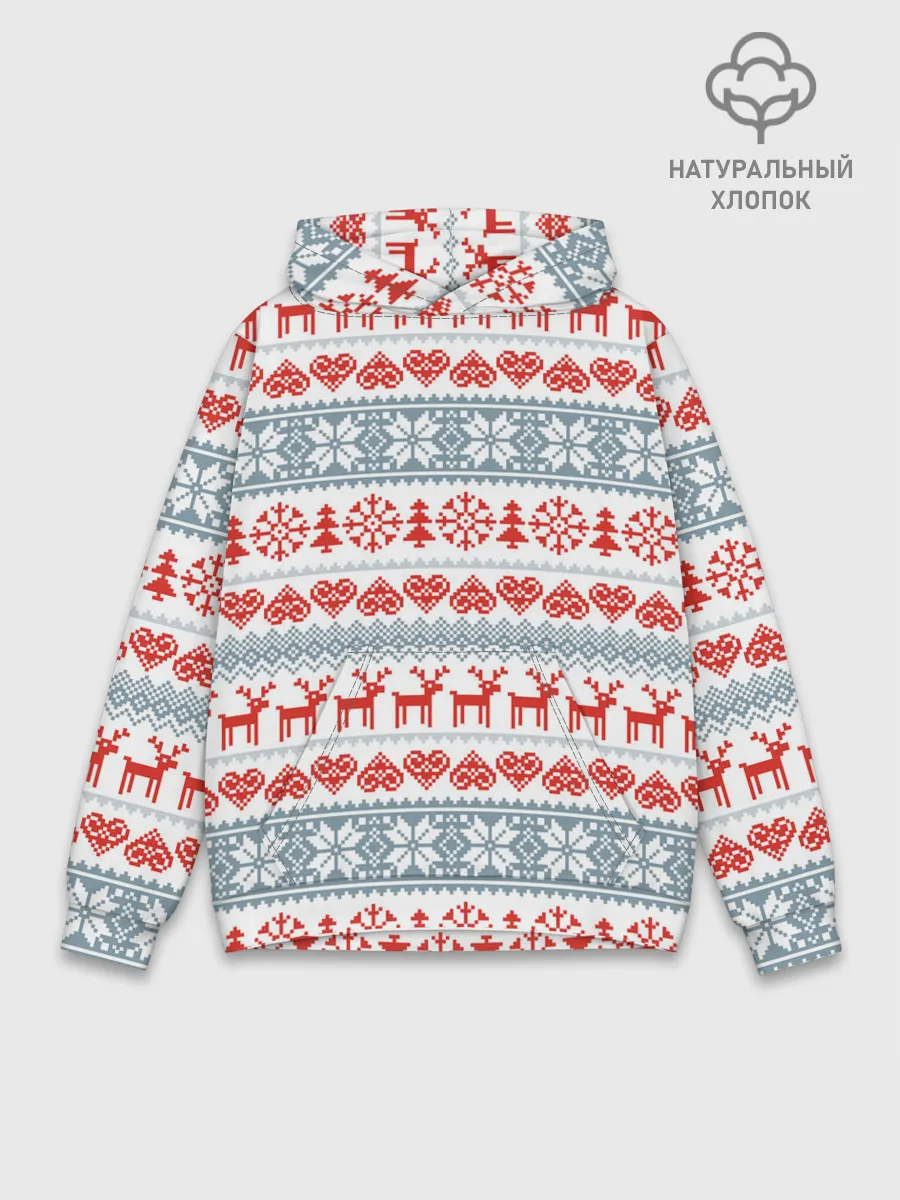 Худи мужской база хлопок / Новогодний пиксельный узор