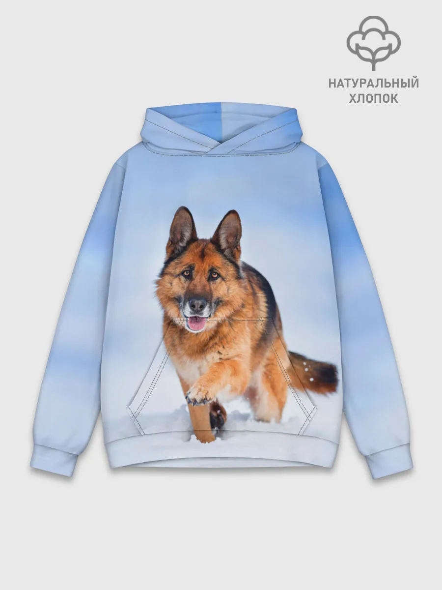Худи мужской база хлопок / Овчарка и снег