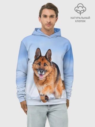 Худи мужской база хлопок / Овчарка и снег