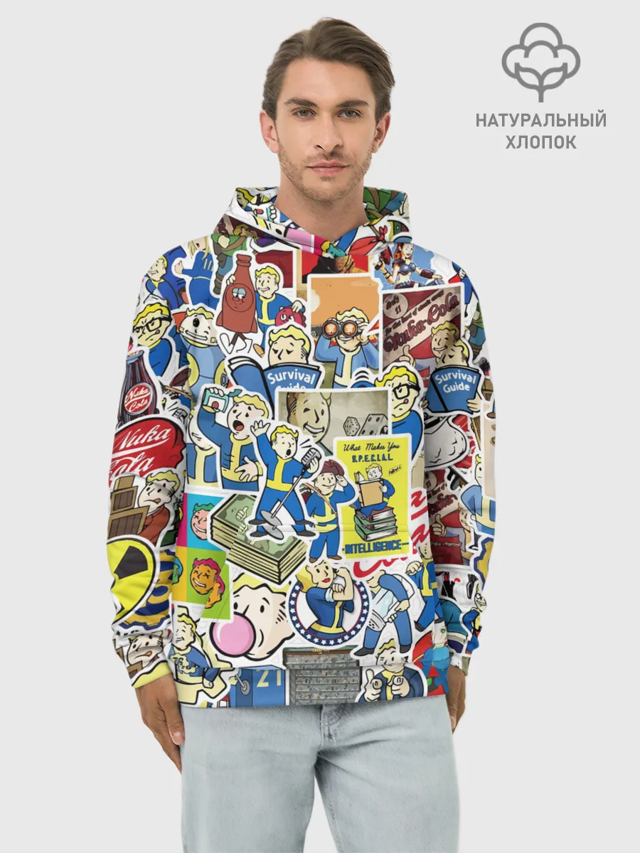 Худи мужской база хлопок / FALLOUT STICKER BOMBING