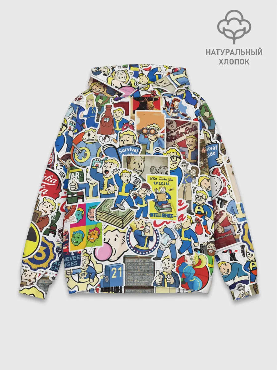 Худи мужской база хлопок / FALLOUT STICKER BOMBING