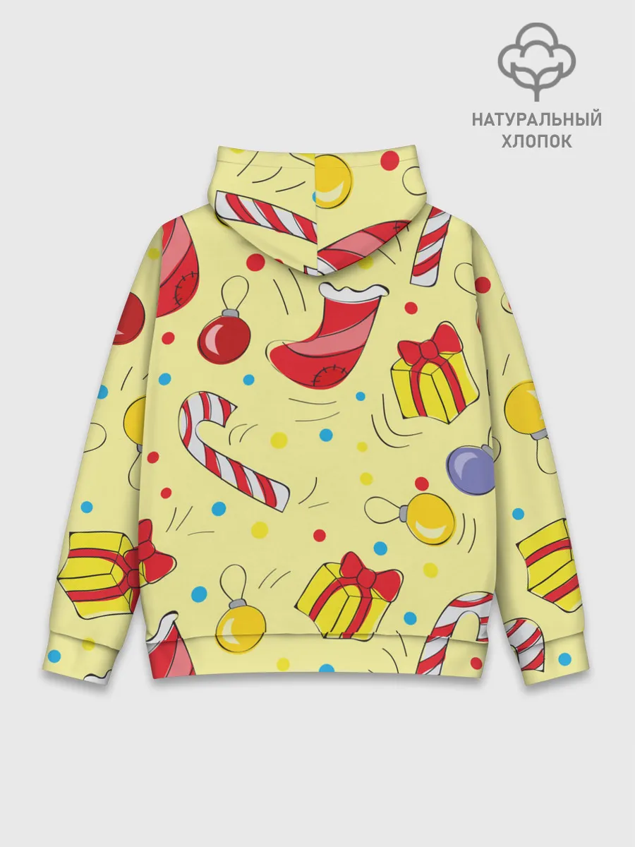 Худи мужской база хлопок / Новогодний узор на желтом фоне