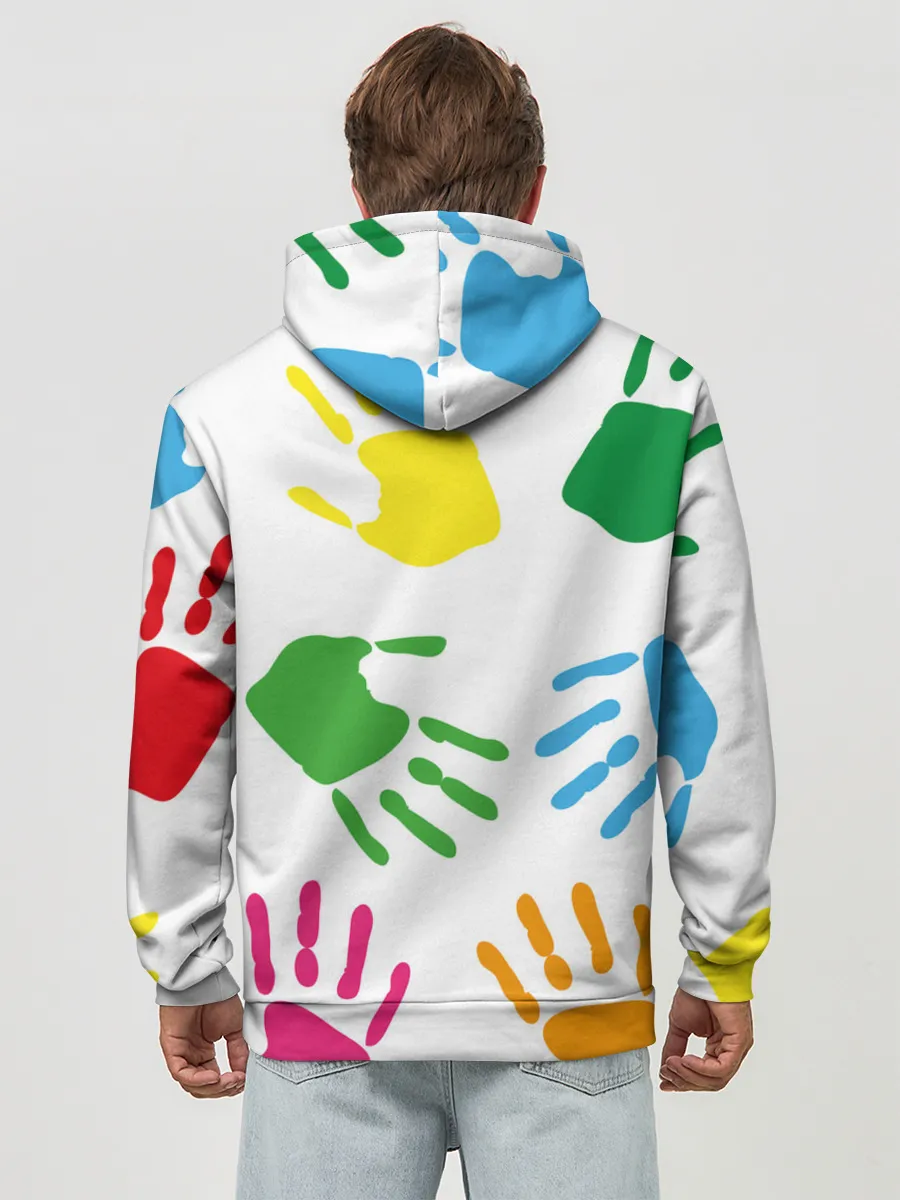 Худи мужской база хлопок / Цветные ладошки - Детский узор