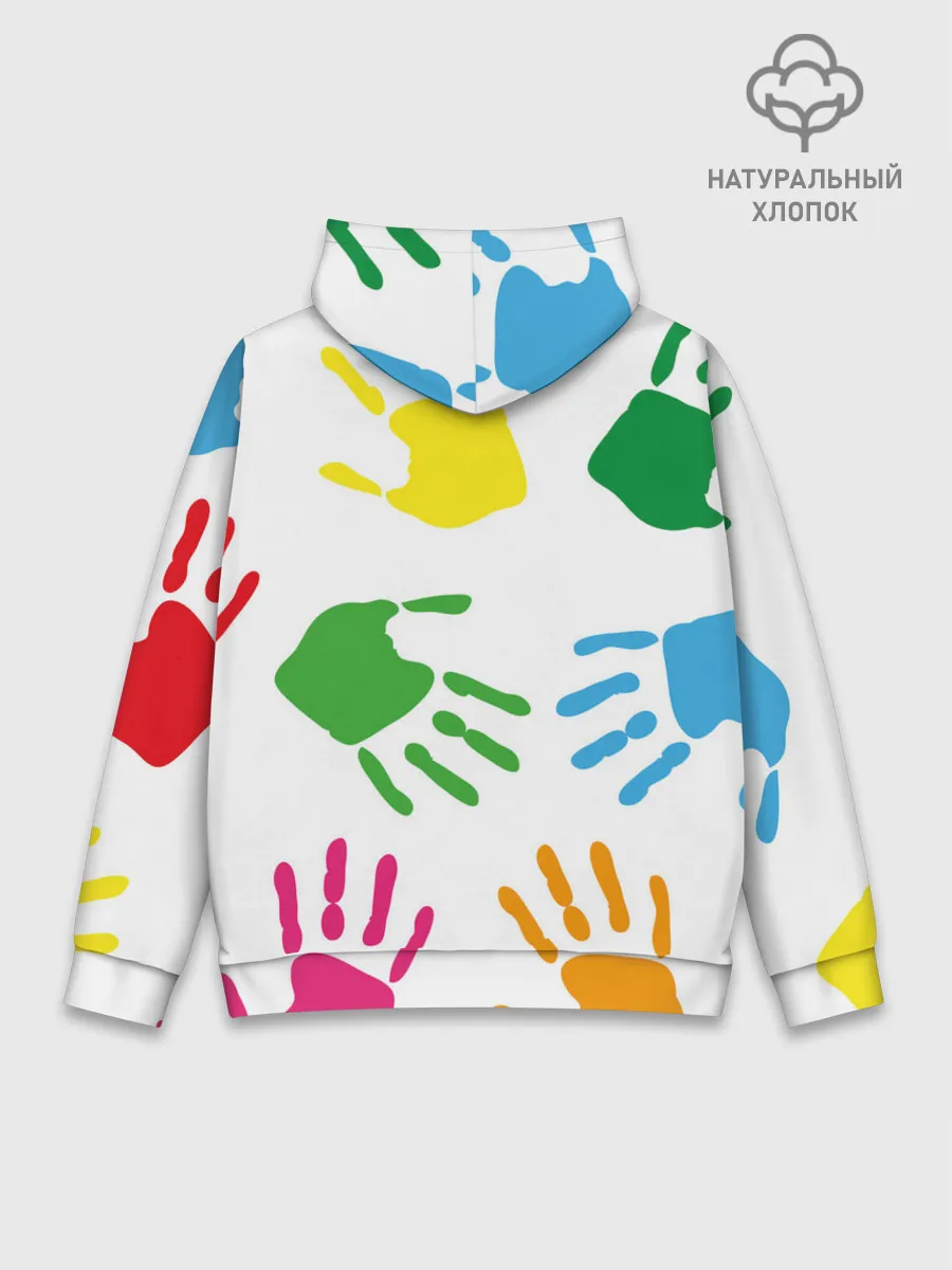 Худи мужской база хлопок / Цветные ладошки - Детский узор