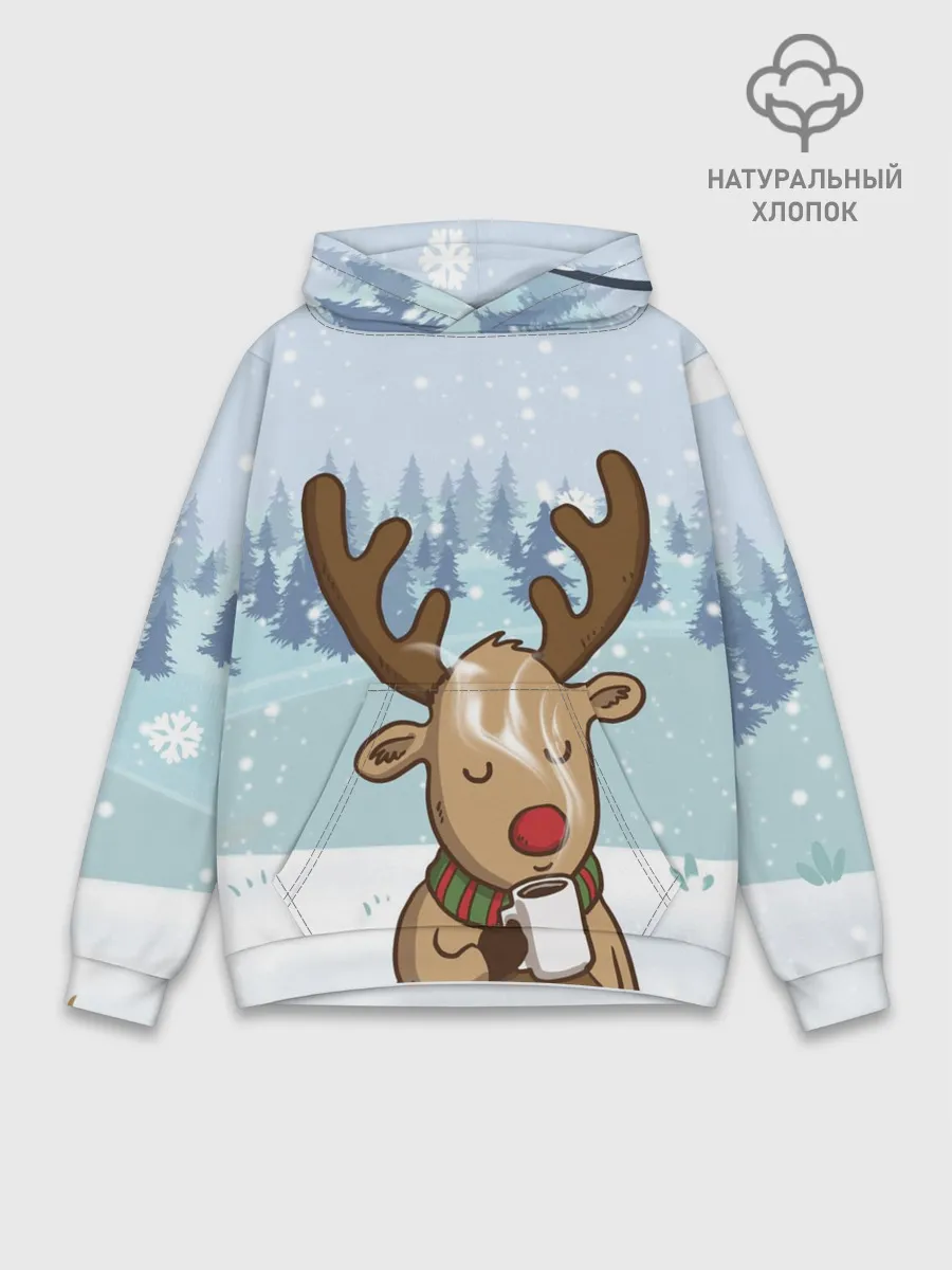 Худи мужской база хлопок / Олень с кружкой