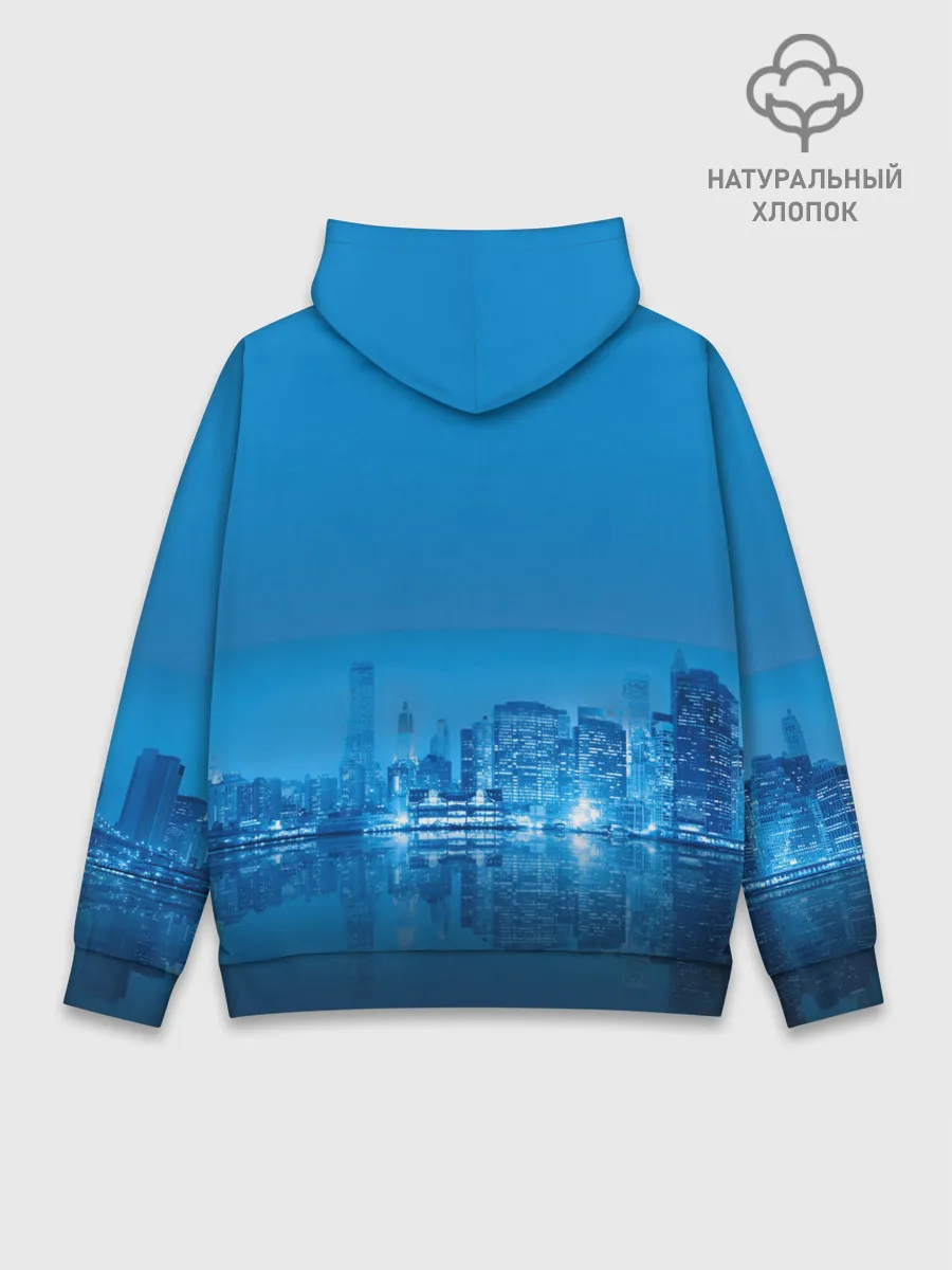 Худи мужской база хлопок / вид на ночной мегаполис