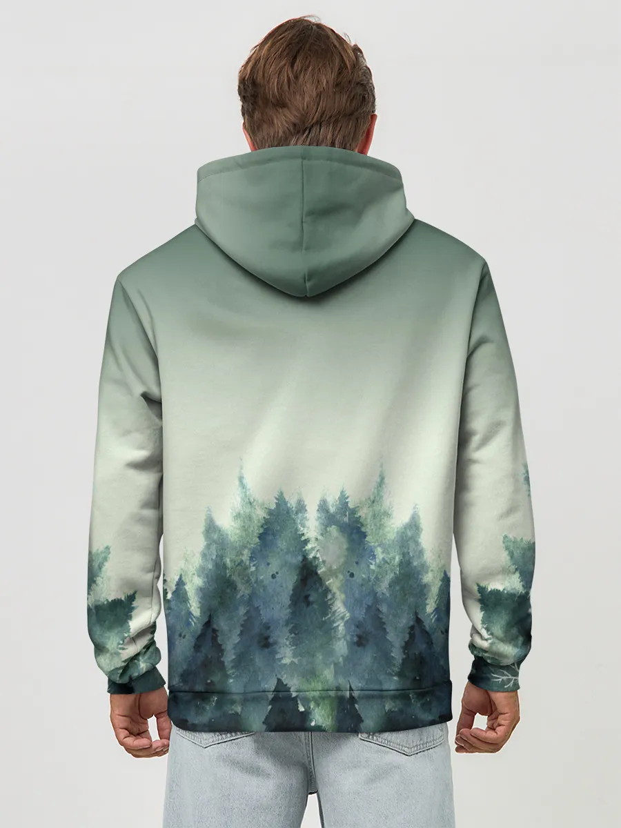Худи мужской база хлопок / акварельный лес градиент