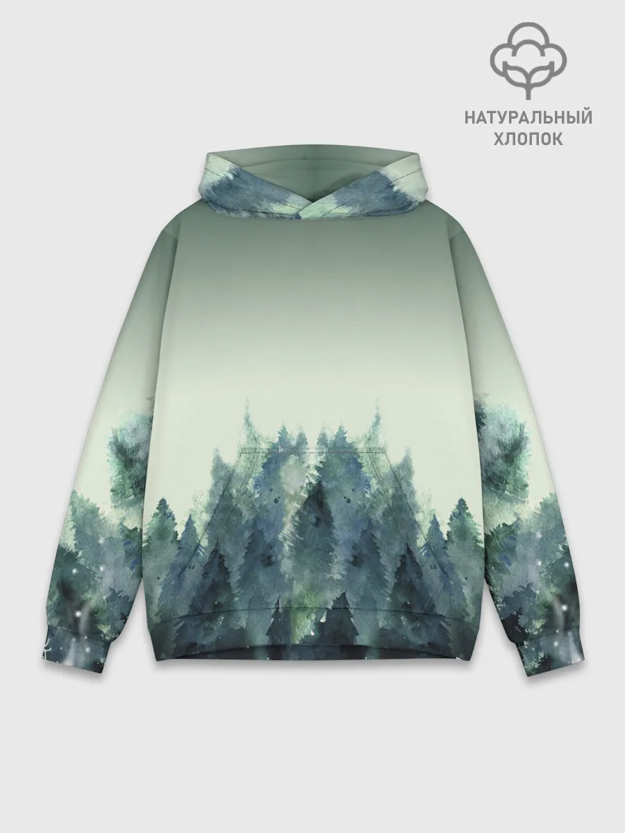 Худи мужской база хлопок / акварельный лес градиент