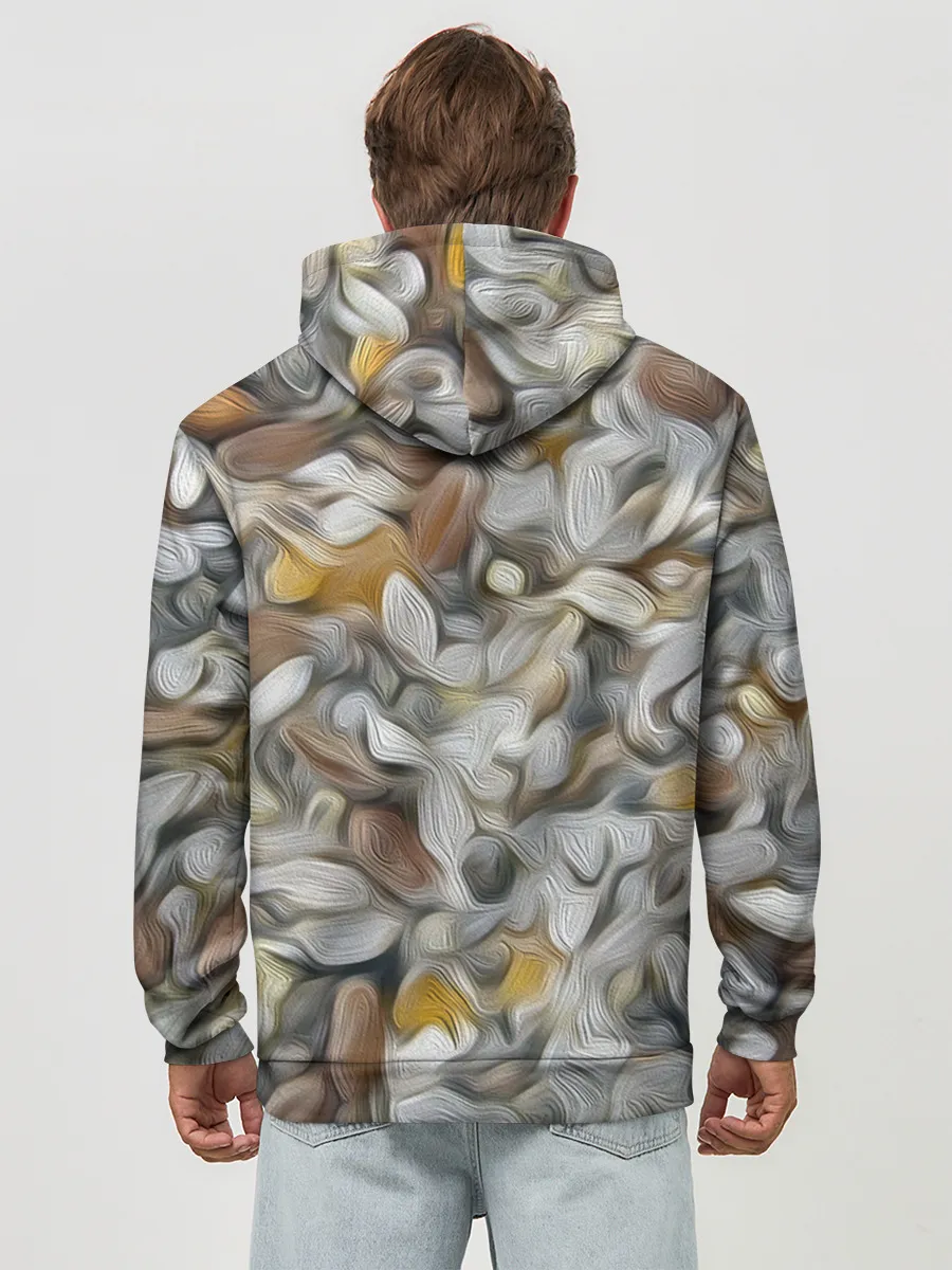 Худи мужской база хлопок / желто-серый каменный узор