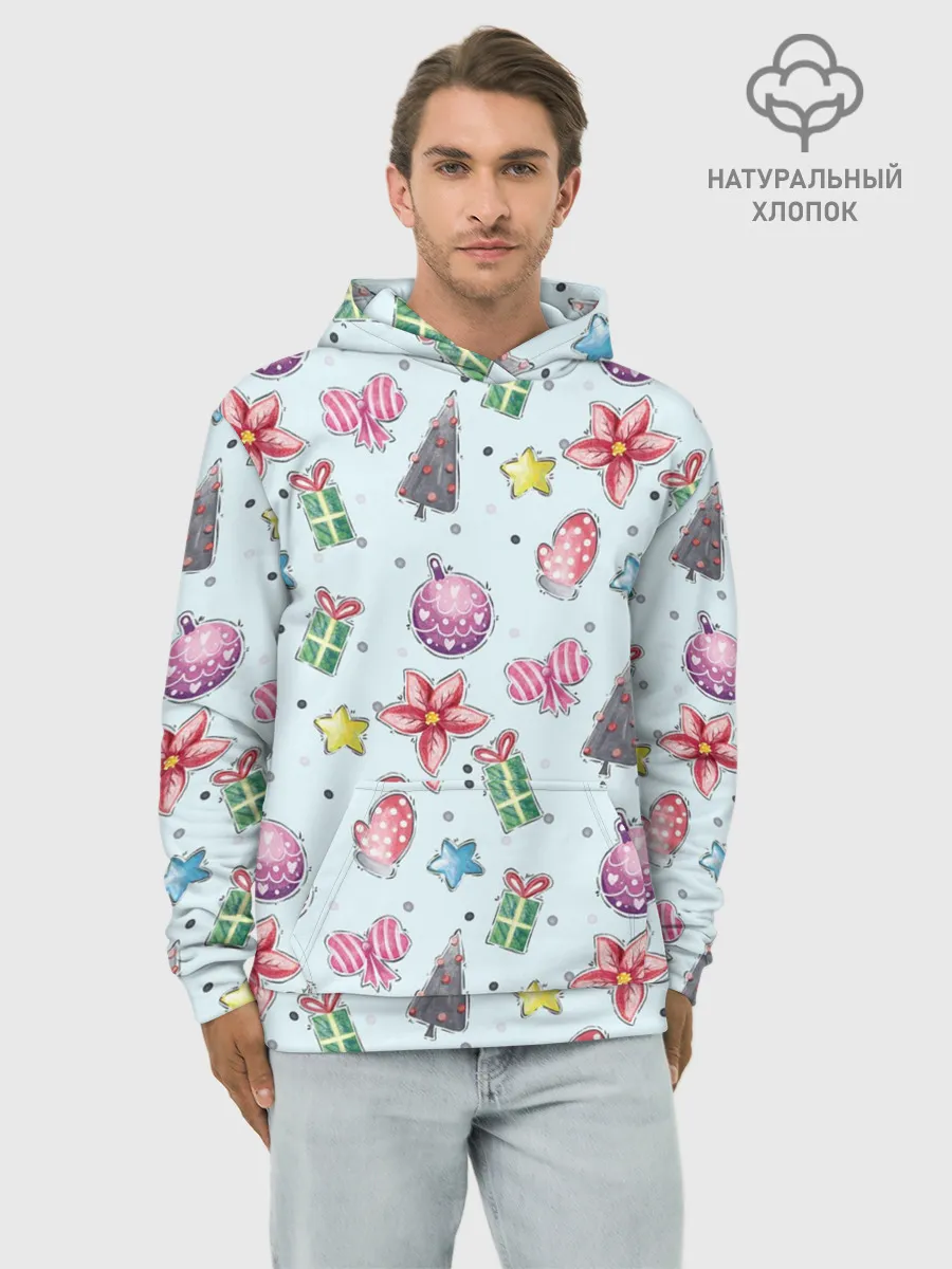 Худи мужской база хлопок / новогодние игрушки