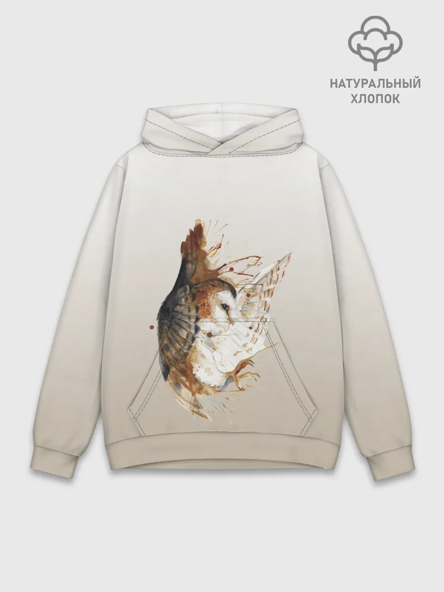 Худи мужской база хлопок / летящая сова рисунок