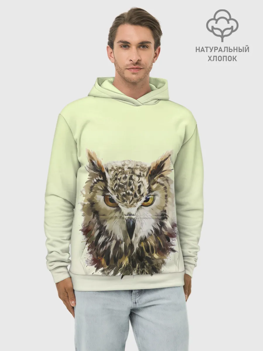Худи мужской база хлопок / арт сова яркая