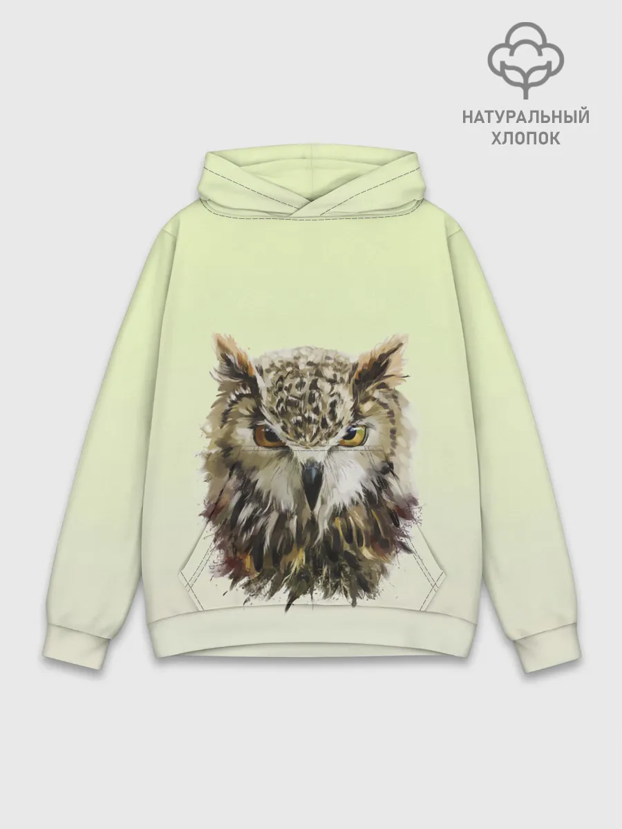 Худи мужской база хлопок / арт сова яркая