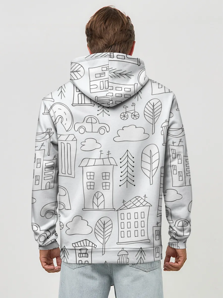 Худи мужской база хлопок / Нарисованный город