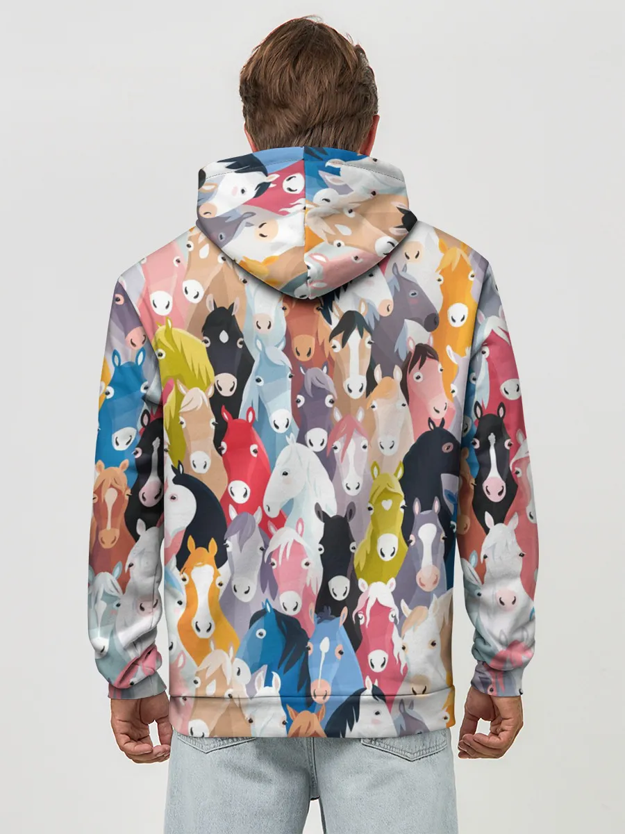 Худи мужской база хлопок / цветные лошади