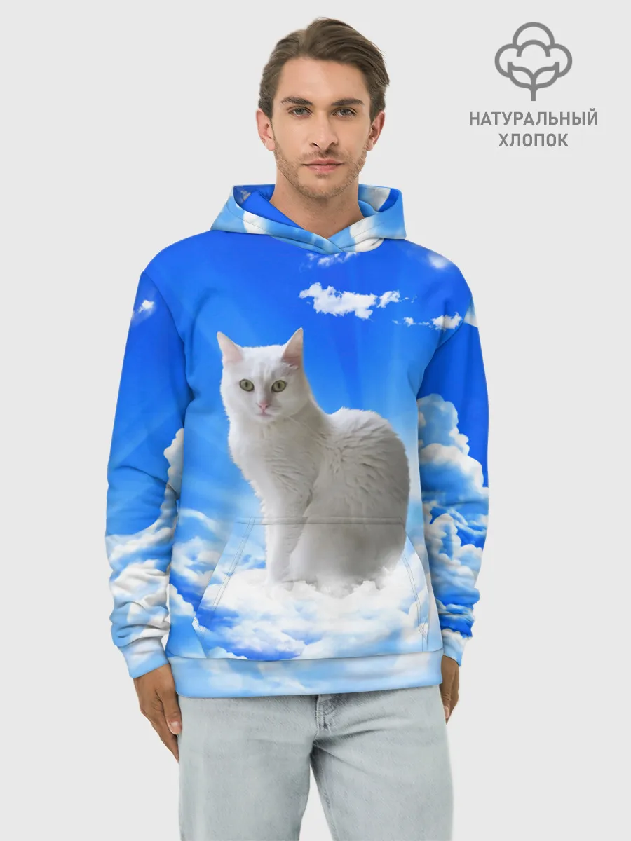Худи мужской база хлопок / Кот в облаках