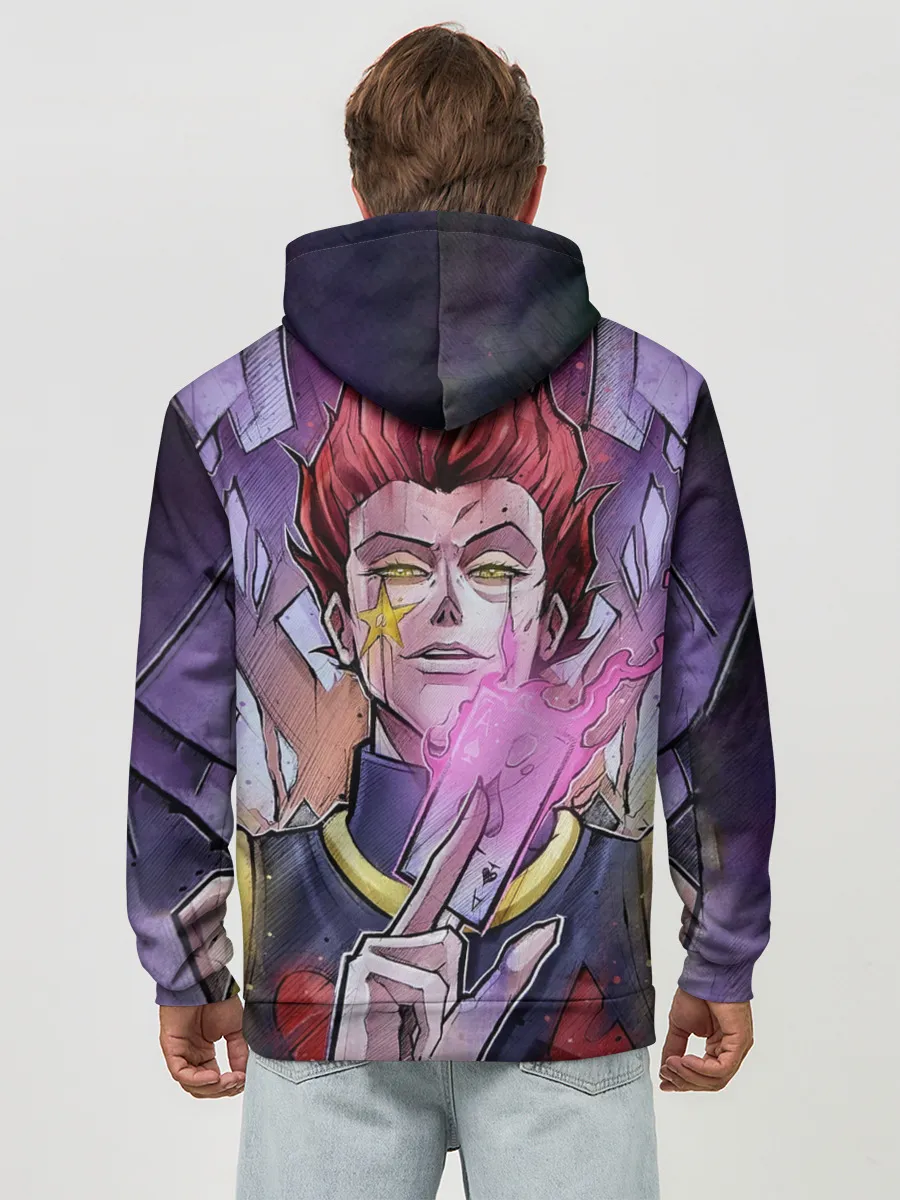 Худи мужской база хлопок / Хисока со светящейся картой в руках