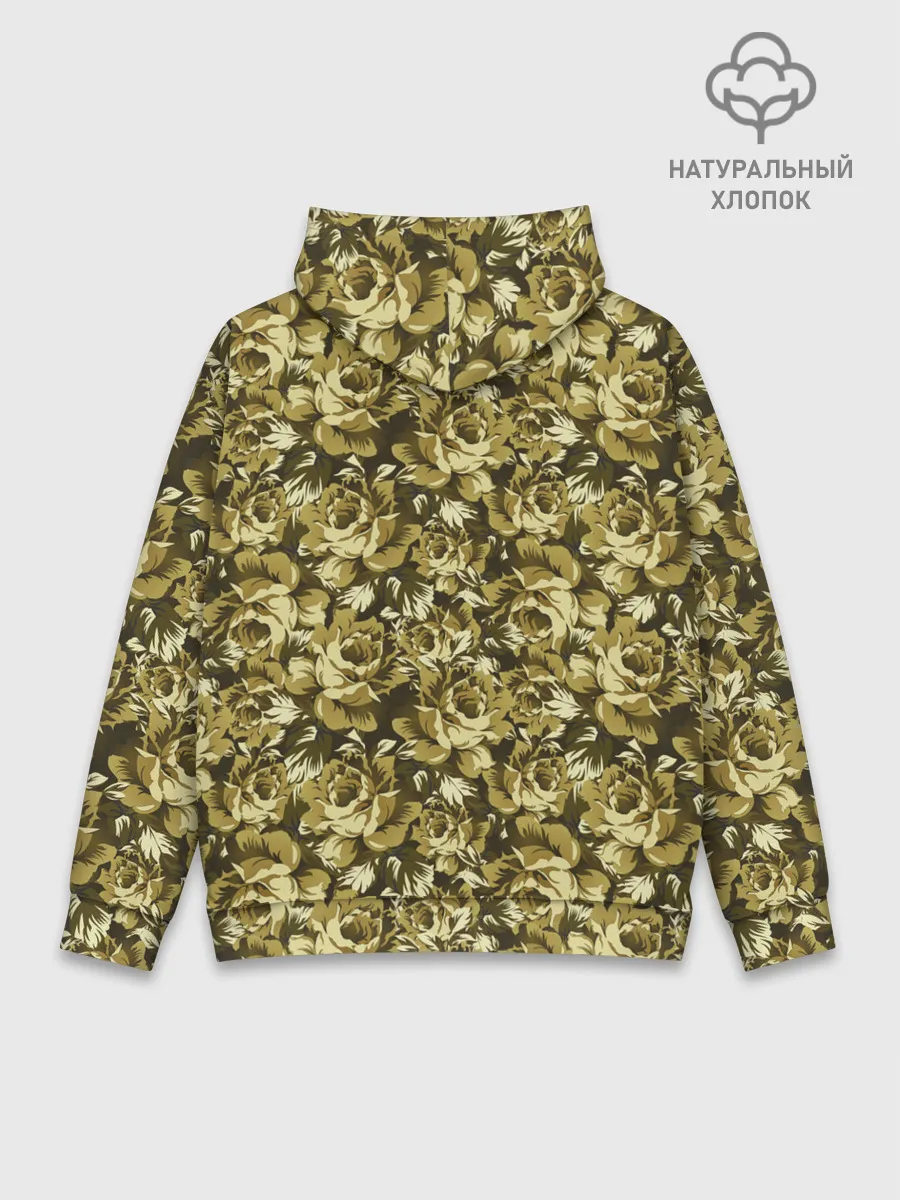 Худи мужской база хлопок / Золотой камуфляж из роз
