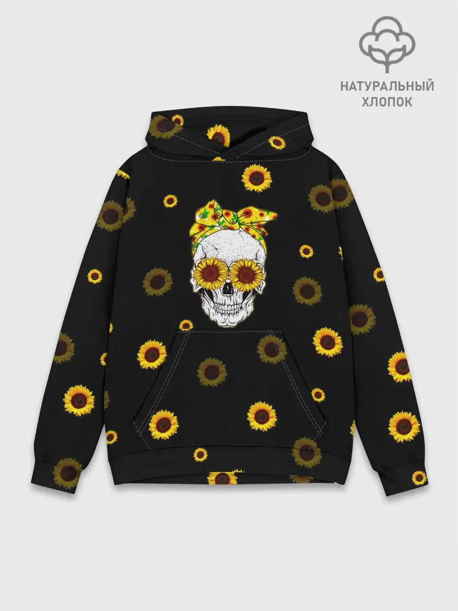 Худи мужской база хлопок / Череп и подсолнухи