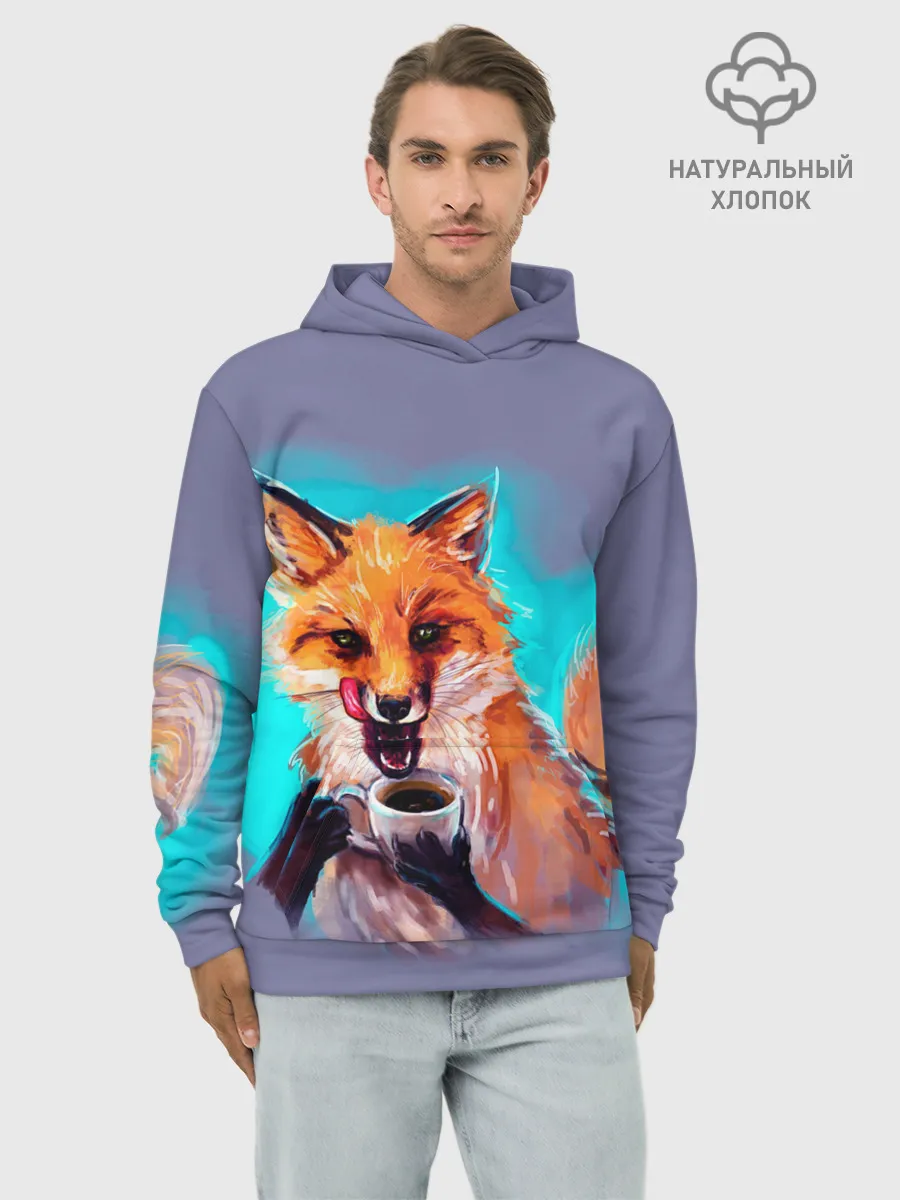 Худи мужской база хлопок / Лиса с кофе