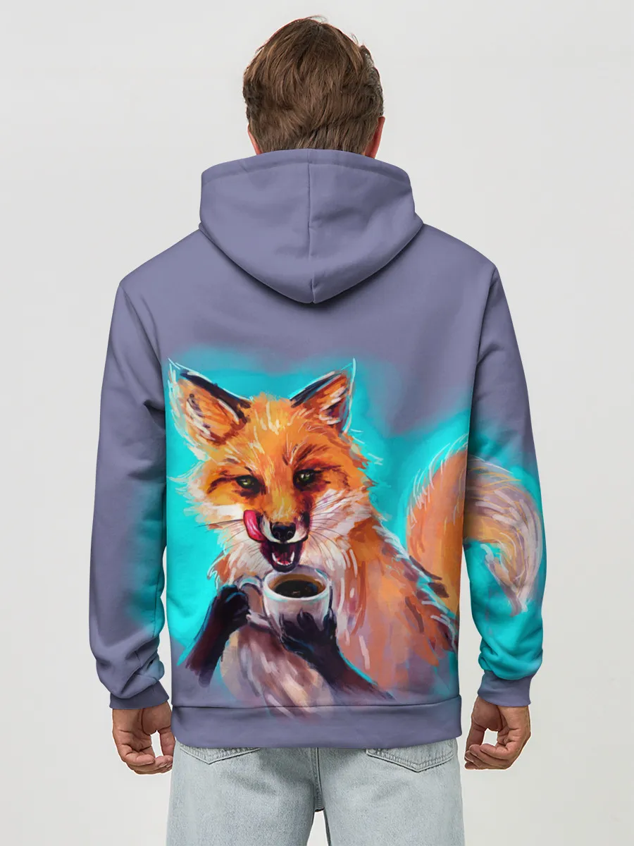 Худи мужской база хлопок / Лиса с кофе