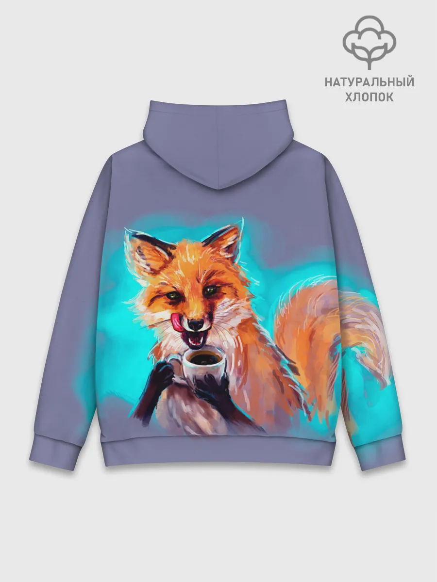 Худи мужской база хлопок / Лиса с кофе