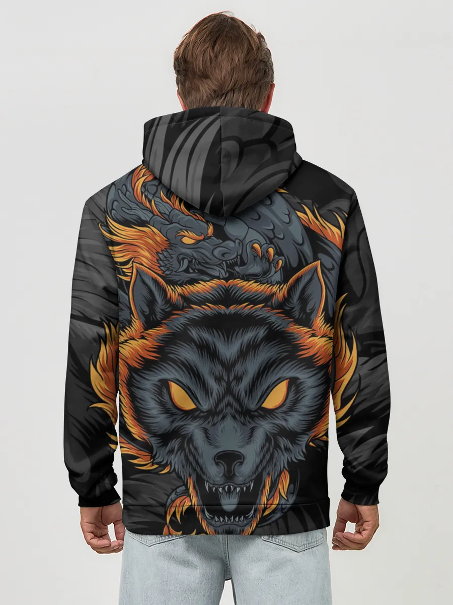 Худи мужской база хлопок / Волк и дракон