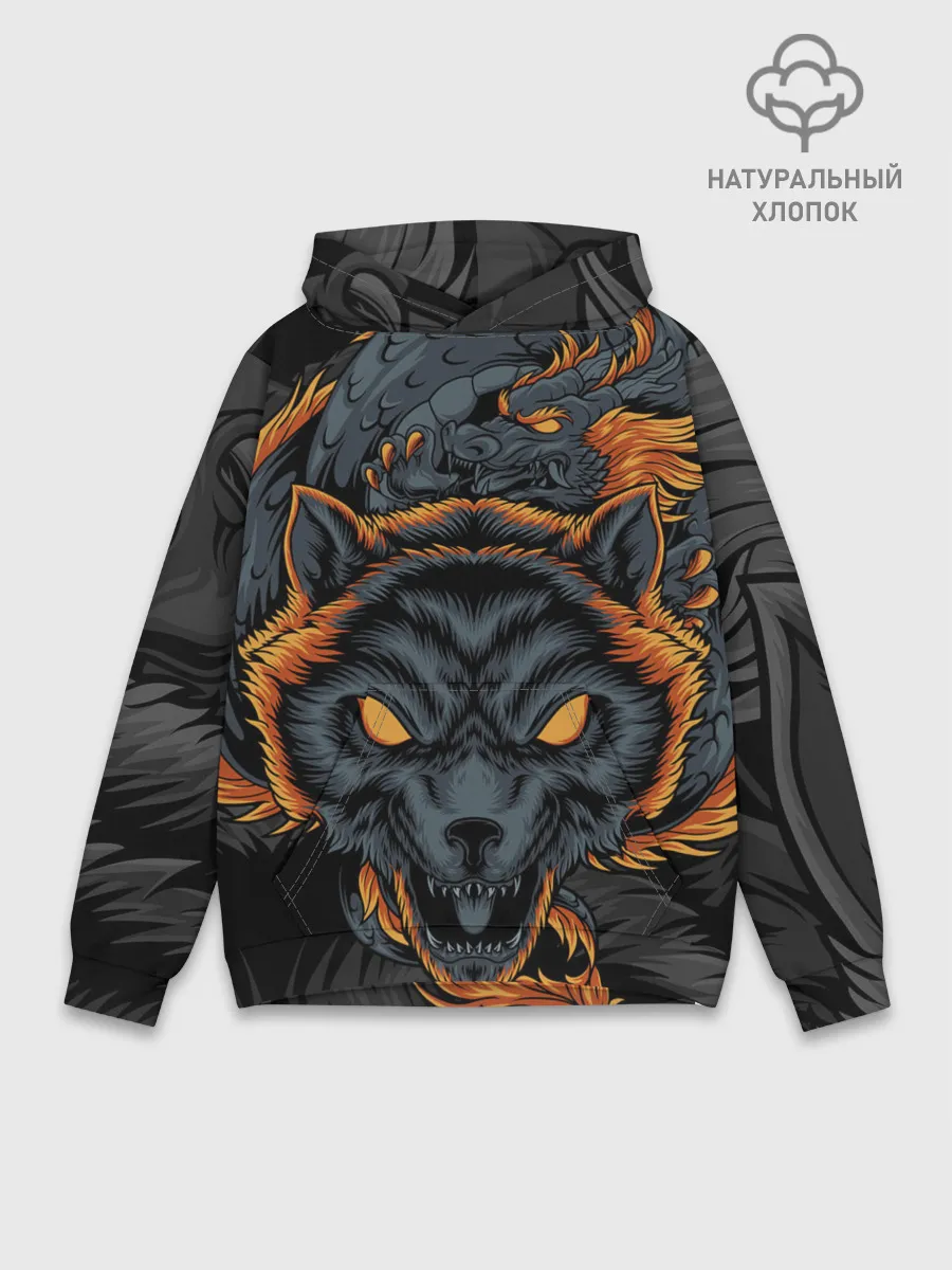 Худи мужской база хлопок / Волк и дракон