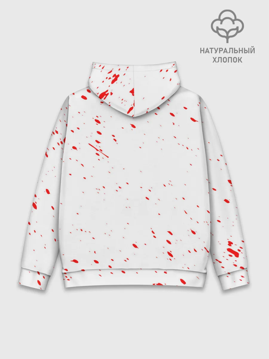 Худи мужской база хлопок / Логотип черный клевер с голубыми брызгами