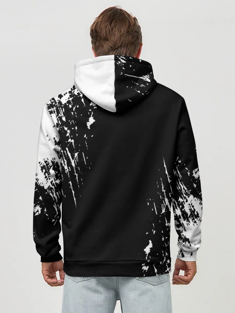 Худи мужской база хлопок / Черный Клевер затертый фон