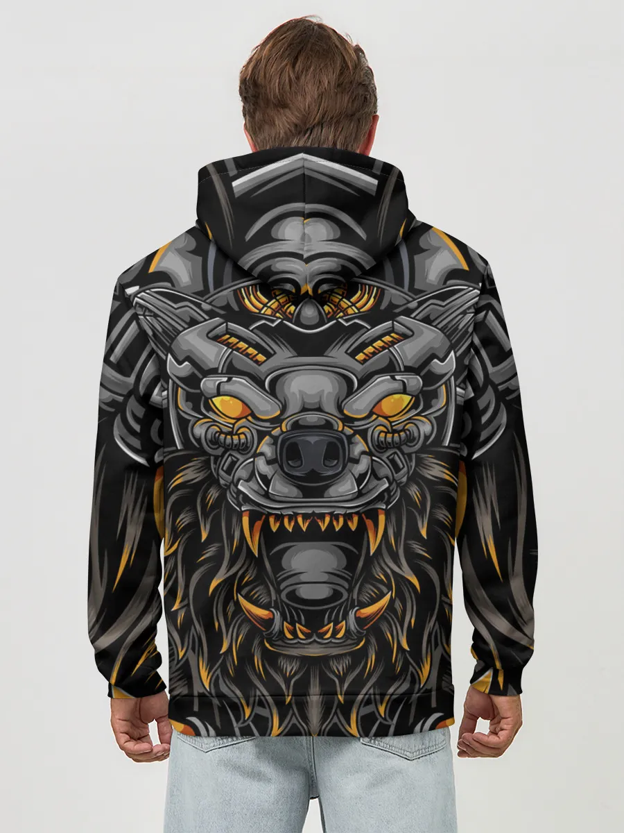 Худи мужской база хлопок / Хищный лев киборг