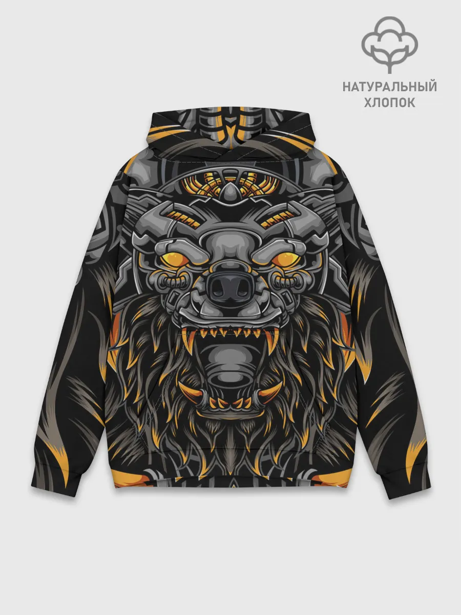 Худи мужской база хлопок / Хищный лев киборг