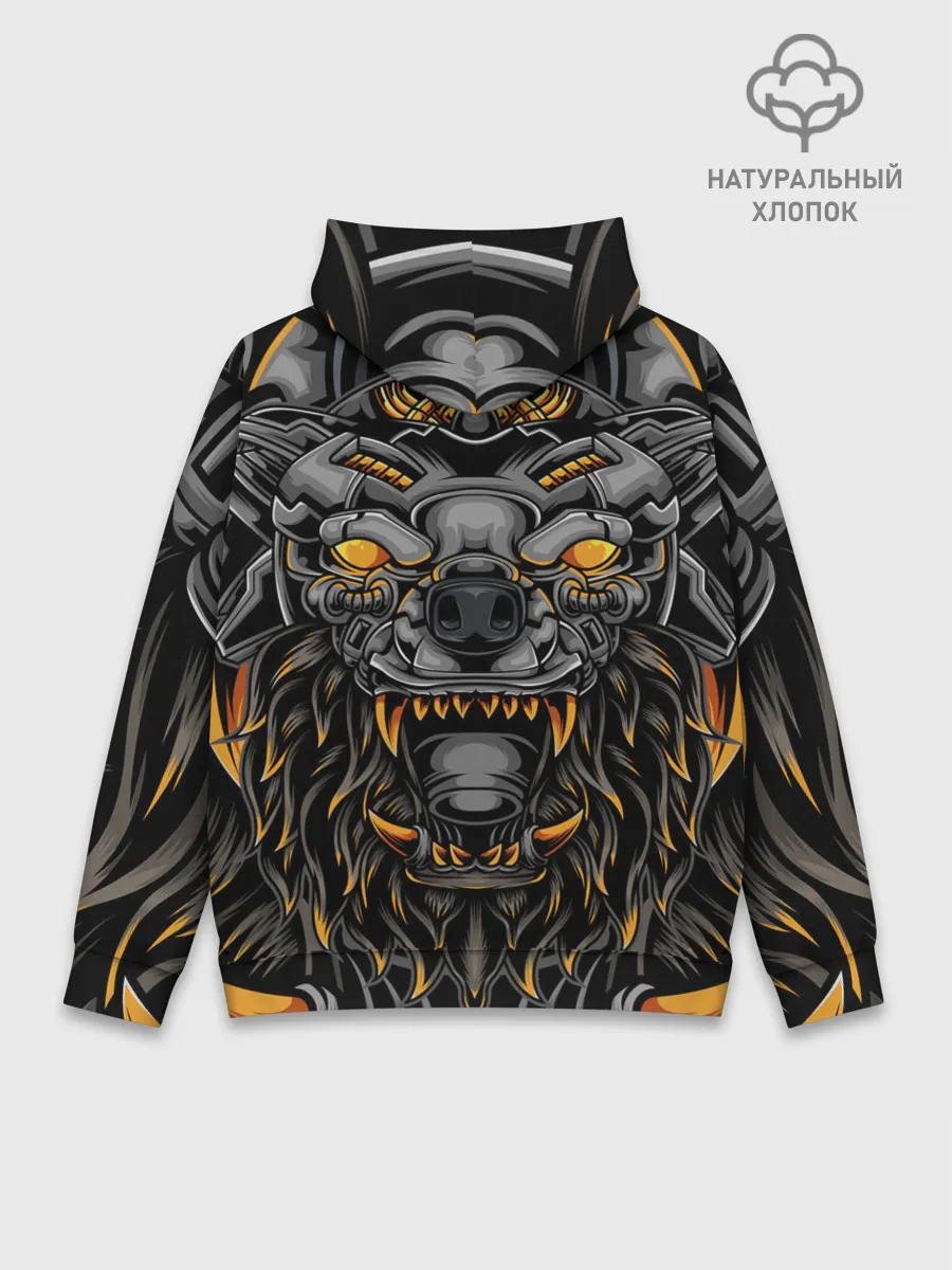 Худи мужской база хлопок / Хищный лев киборг