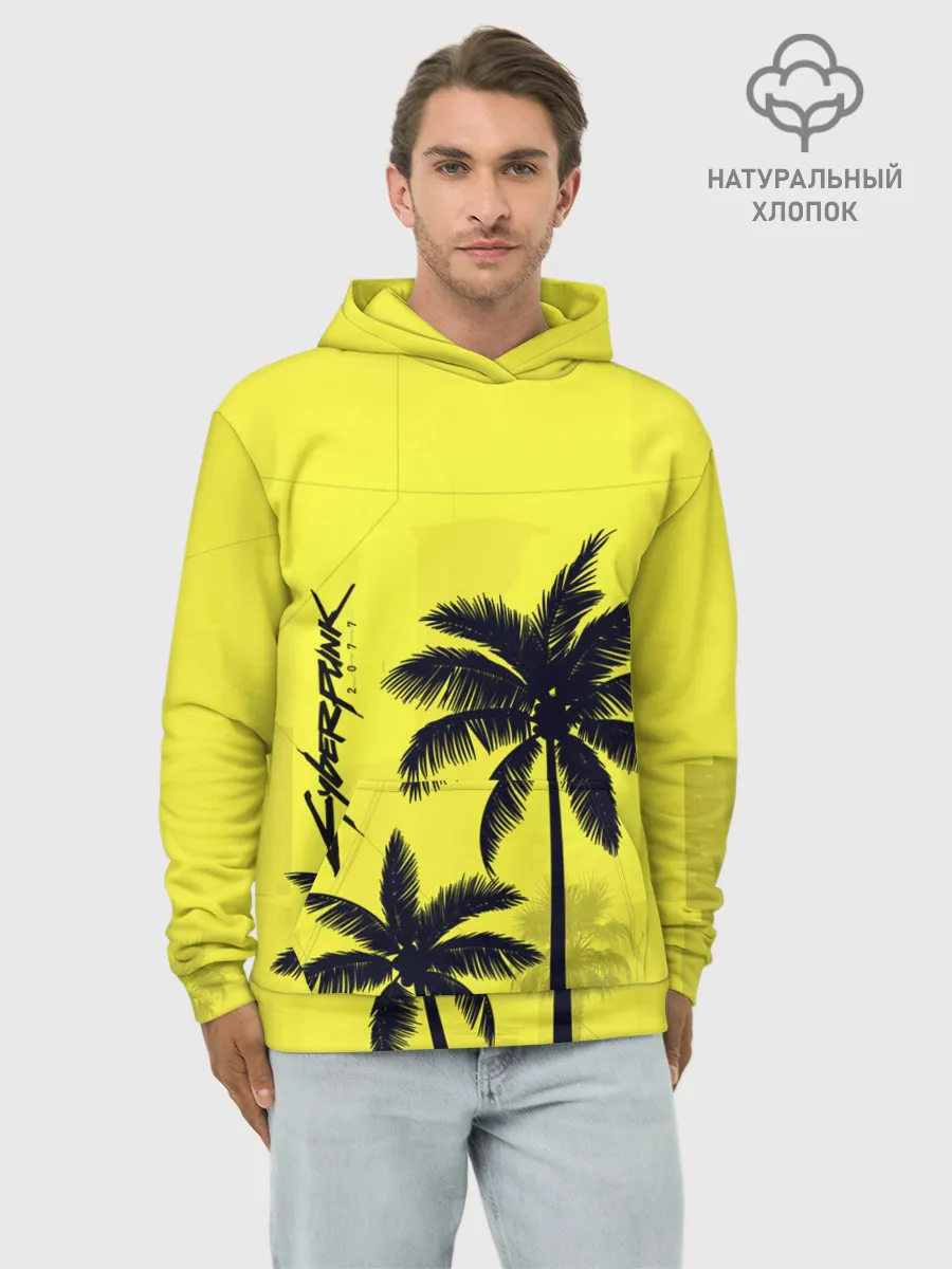 Худи мужской база хлопок / Cyberpunk 2077 - Пальмы