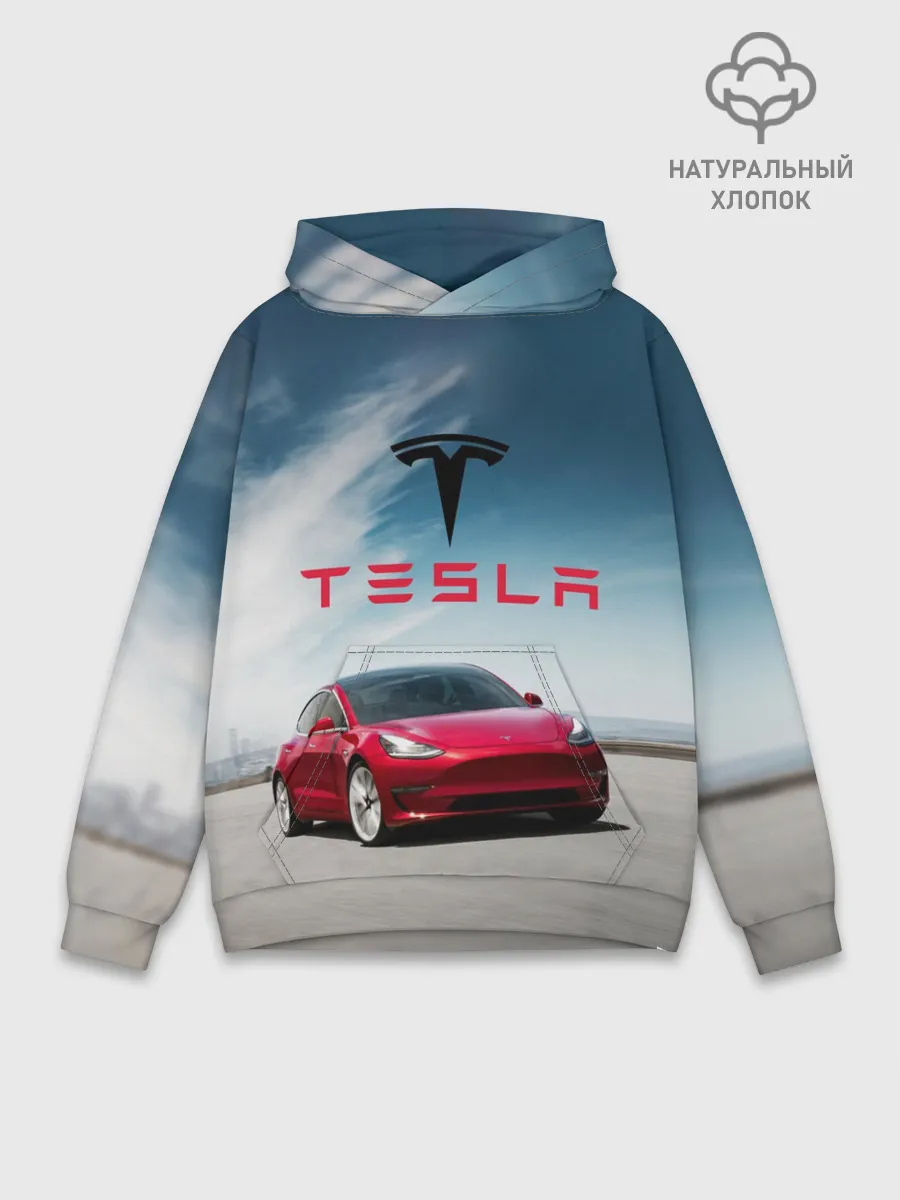 Худи мужской база хлопок / Tesla Model 3