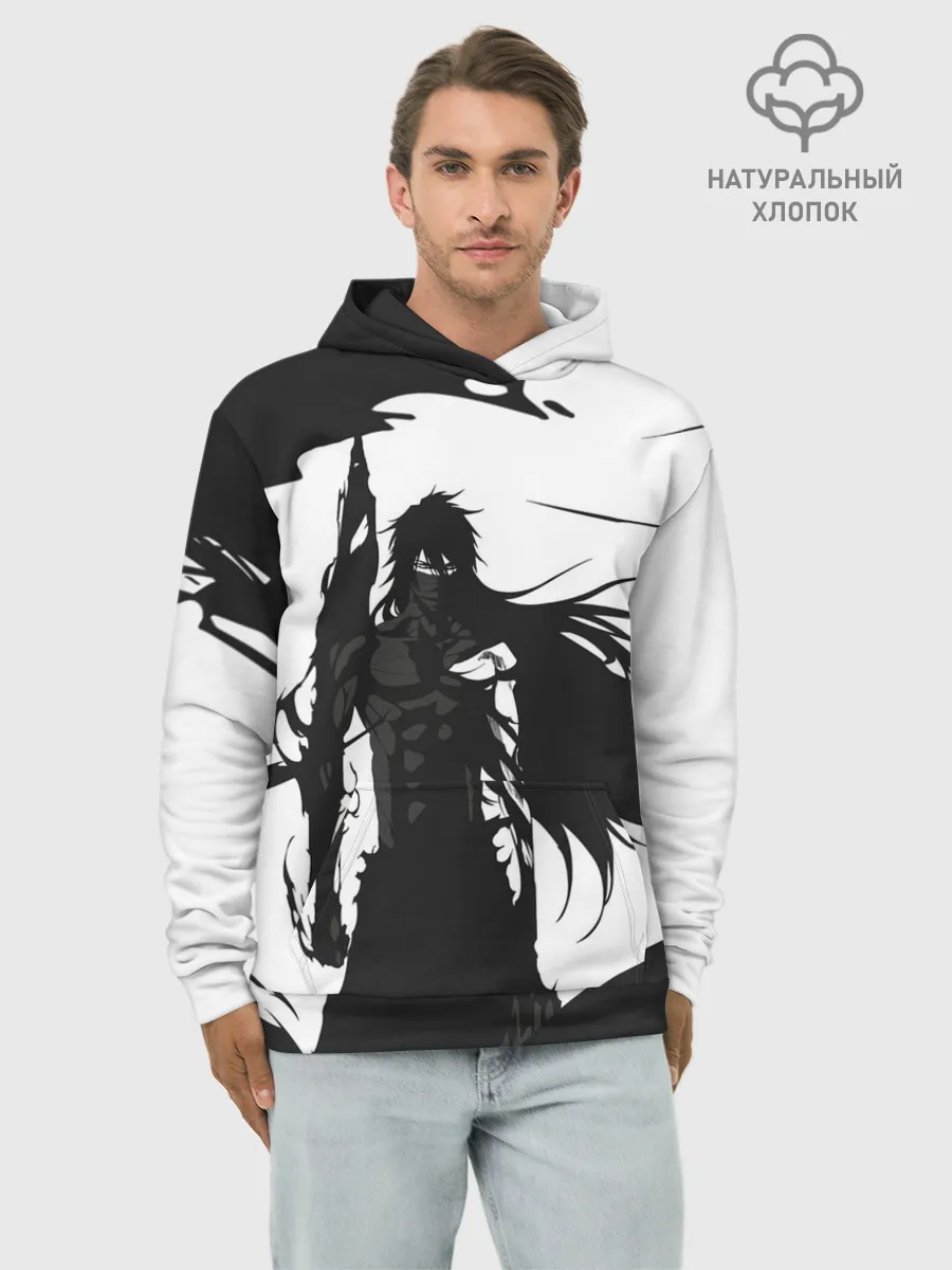 Худи мужской база хлопок / Bleach black & white