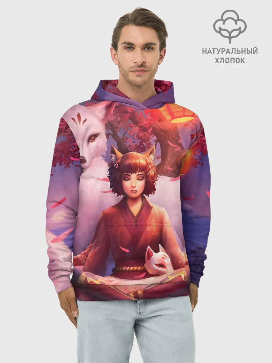 Худи мужской база хлопок / Девушка-лиса