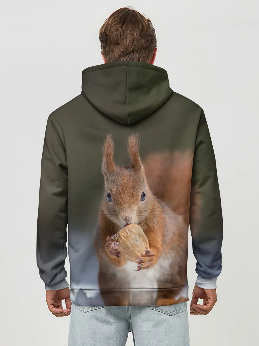 Худи мужской база хлопок / белка с орехом на снегу