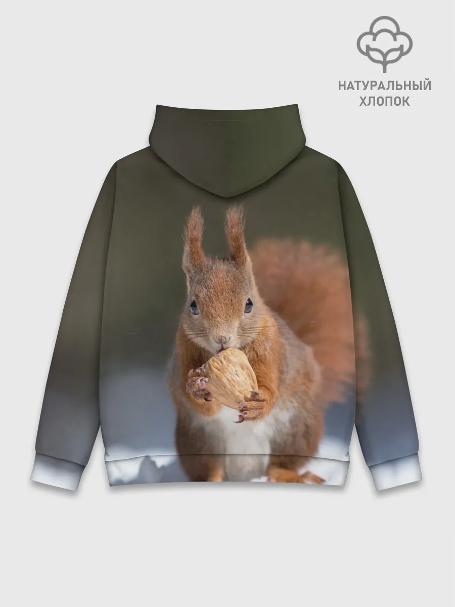 Худи мужской база хлопок / белка с орехом на снегу
