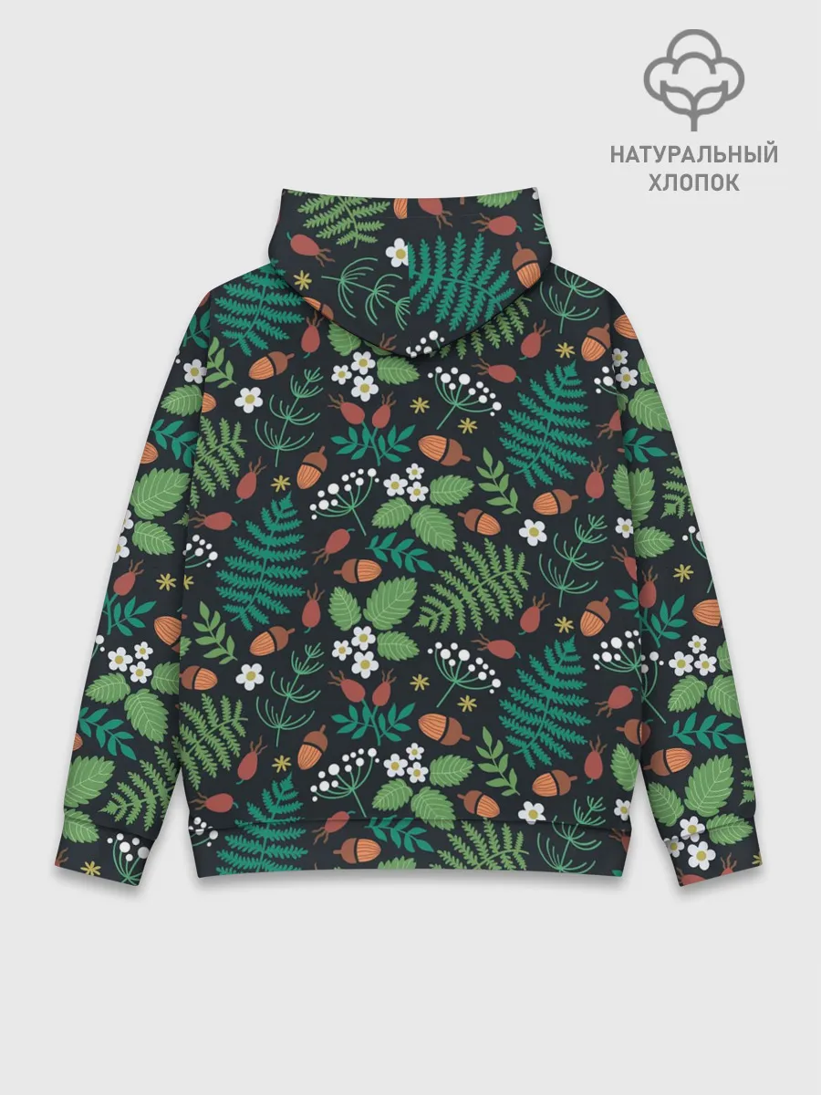 Худи мужской база хлопок / Лесные листочки цветочки