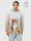 Худи мужской база хлопок / бело-рыжий котенок реализм