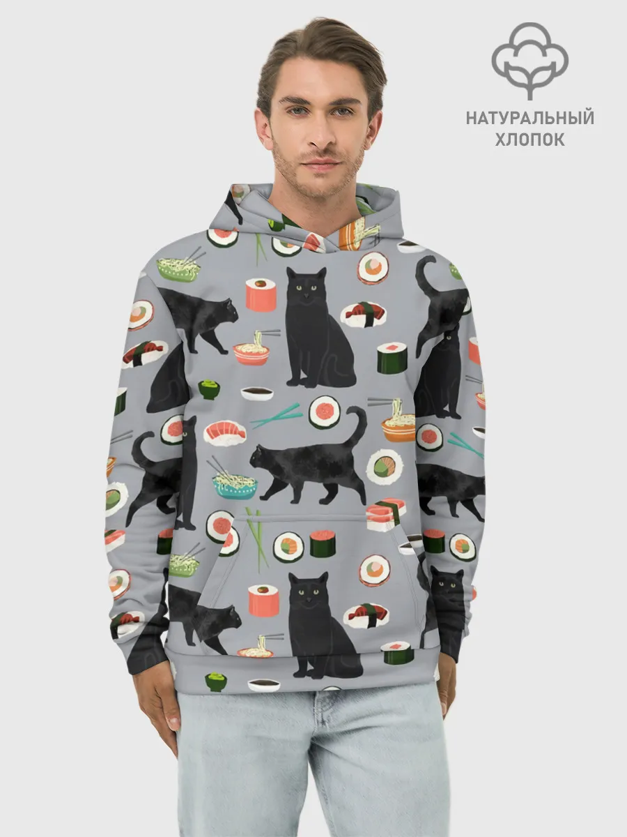 Худи мужской база хлопок / Котики и Суши
