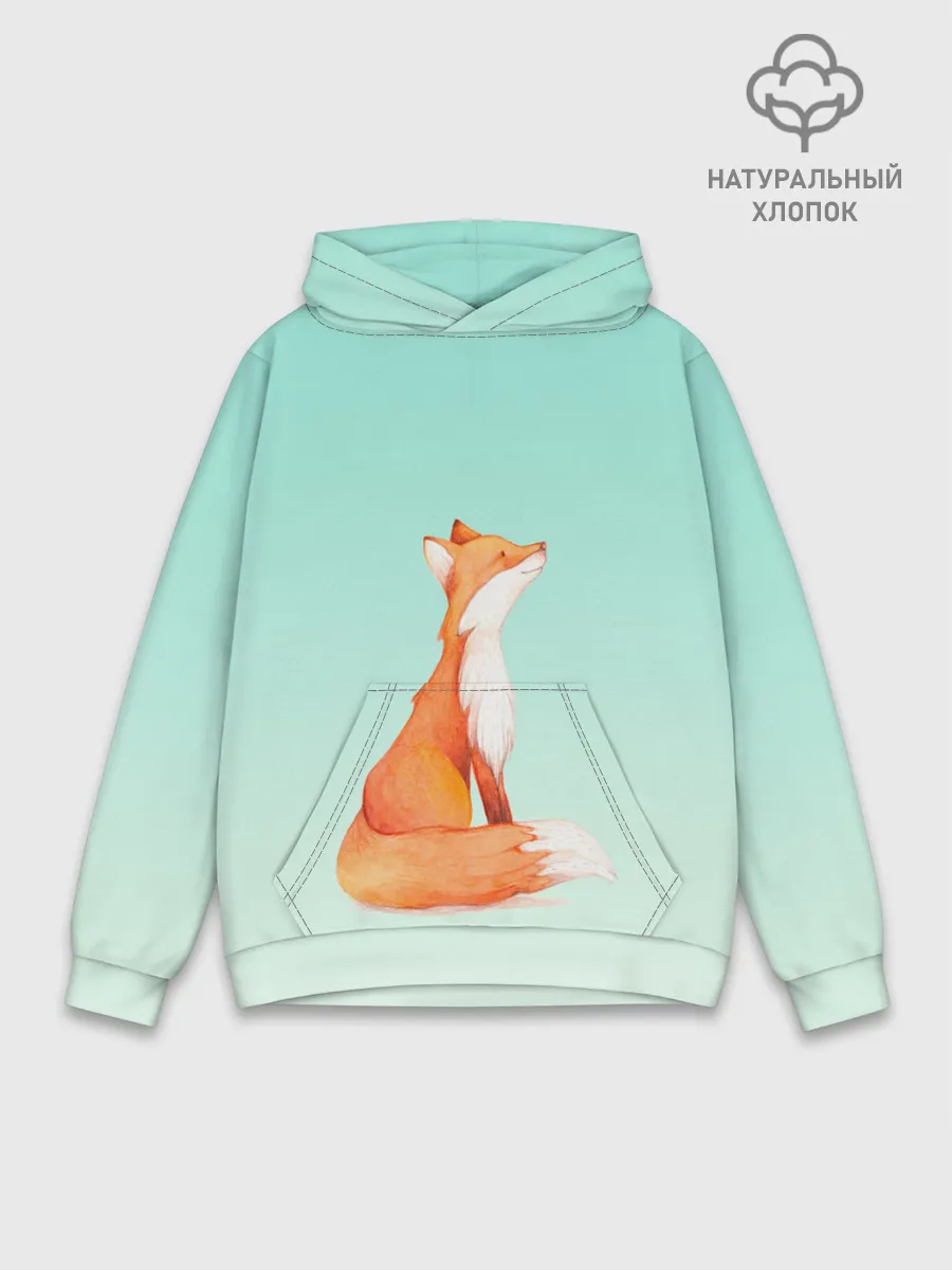 Худи мужской база хлопок / нарисованный лисенок