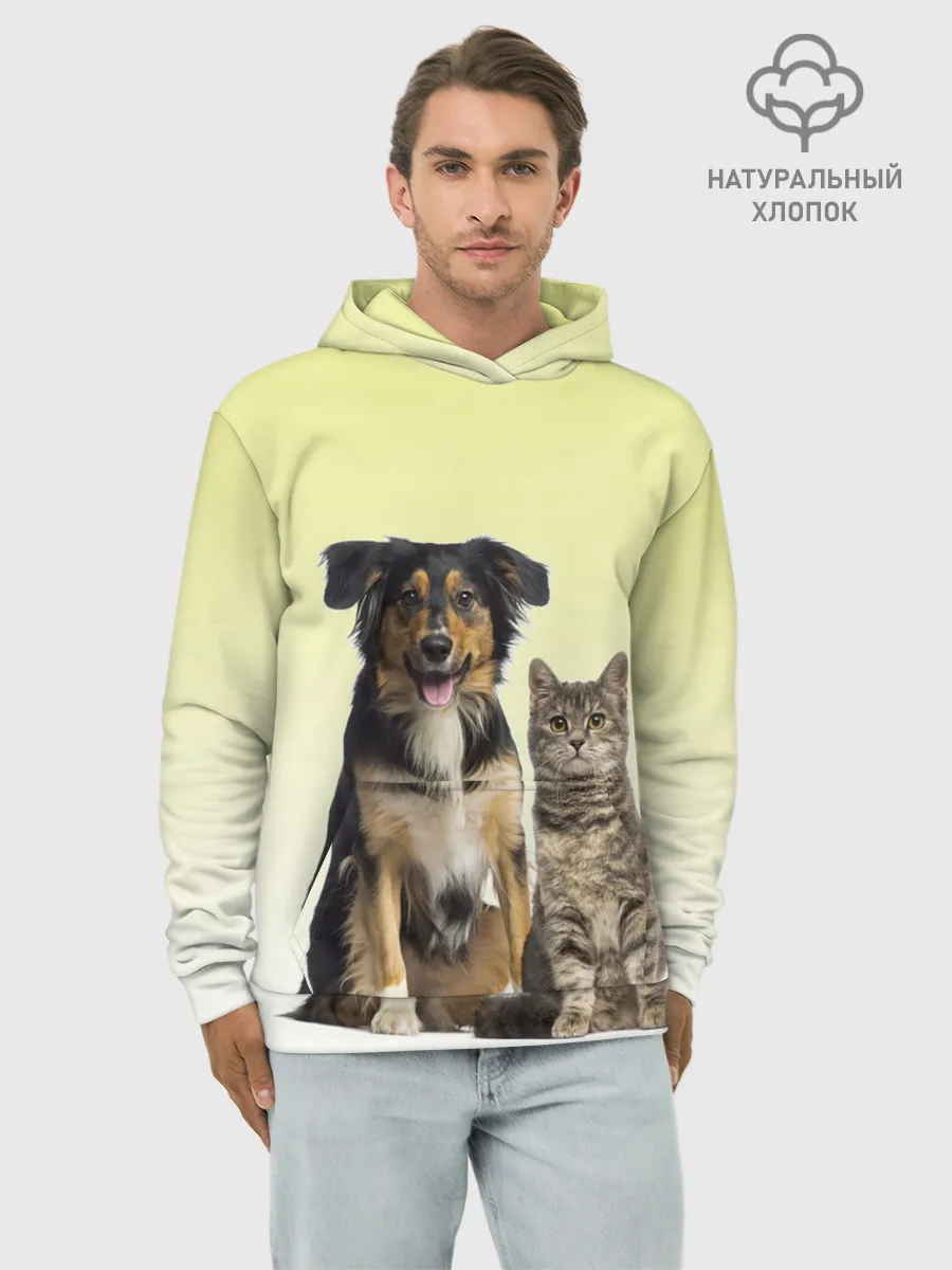Худи мужской база хлопок / кошка и собака друзья