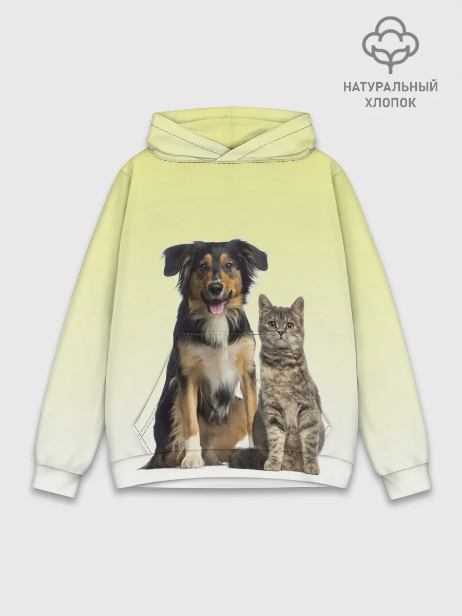 Худи мужской база хлопок / кошка и собака друзья