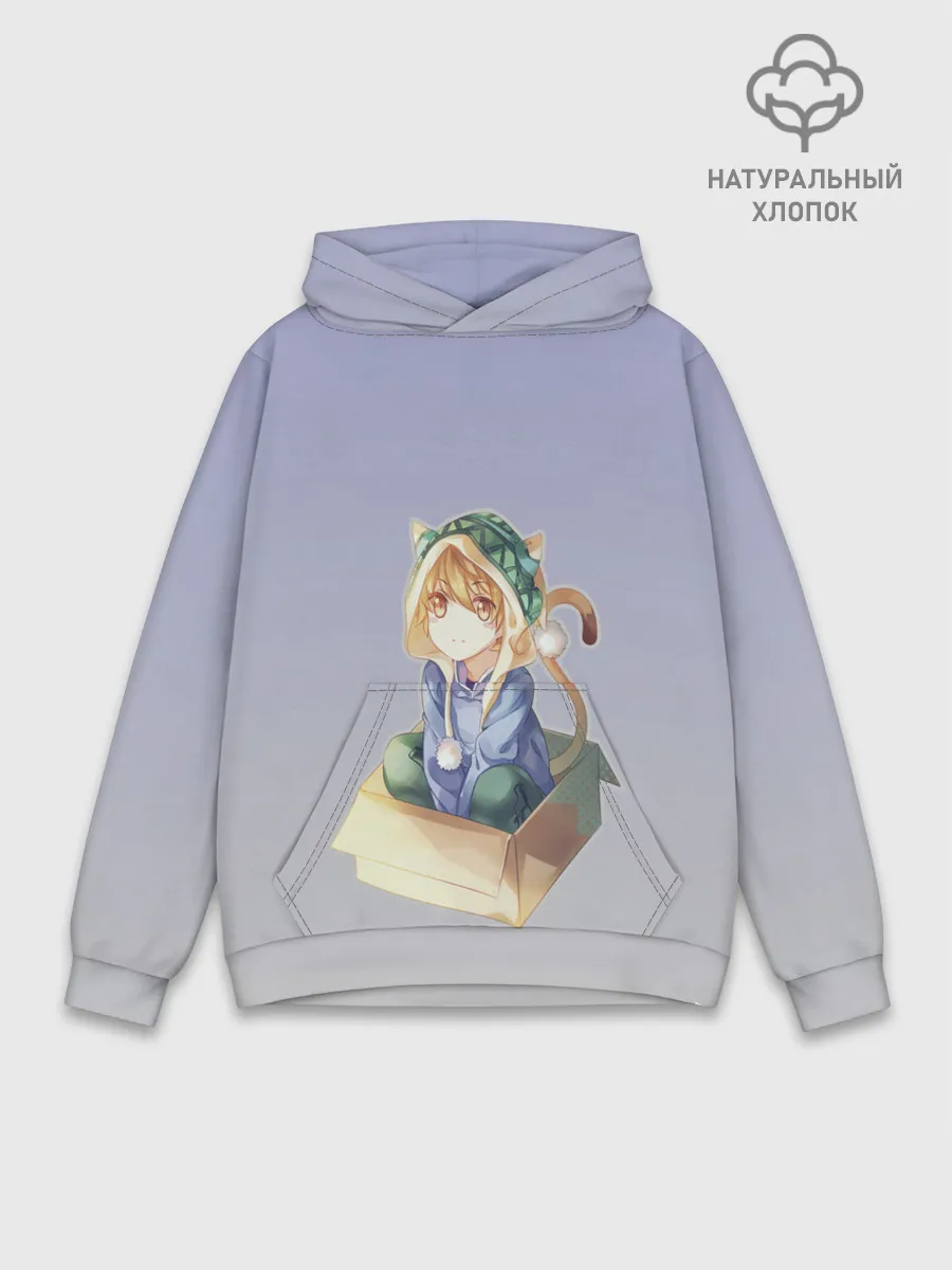 Худи мужской база хлопок / мальчик кот в коробке уши мяу