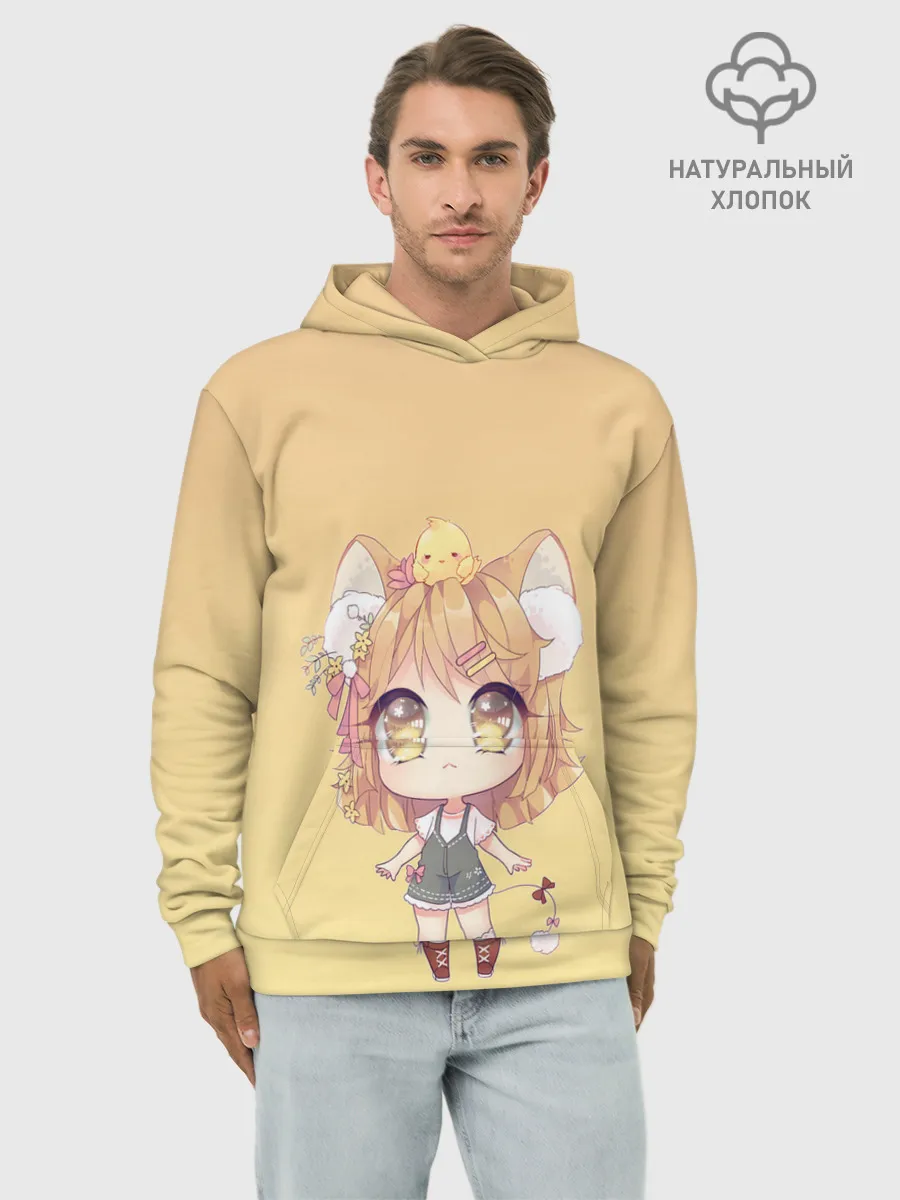 Худи мужской база хлопок / малышка чиби и цыпленок