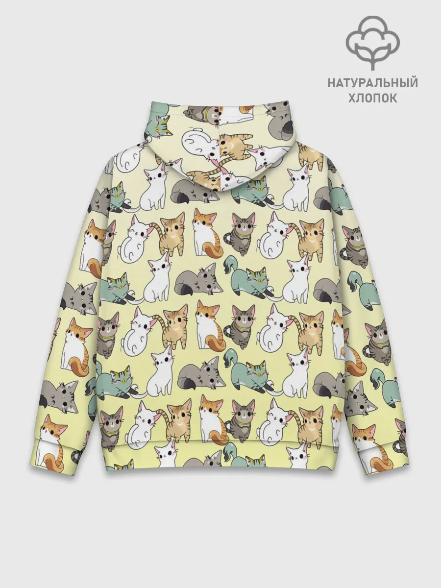 Худи мужской база хлопок / мультяшные котики на желтом мя