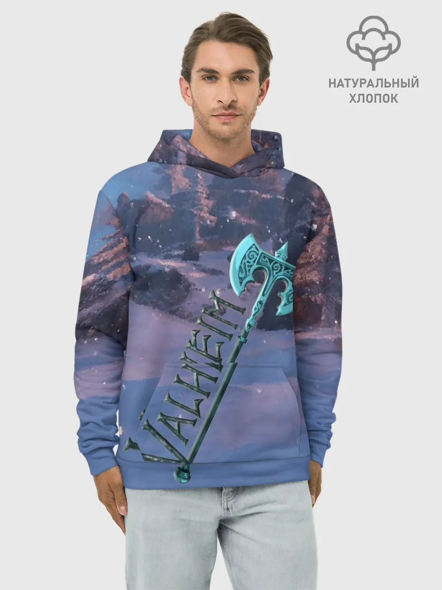 Худи мужской база хлопок / Valheim лого с секирой